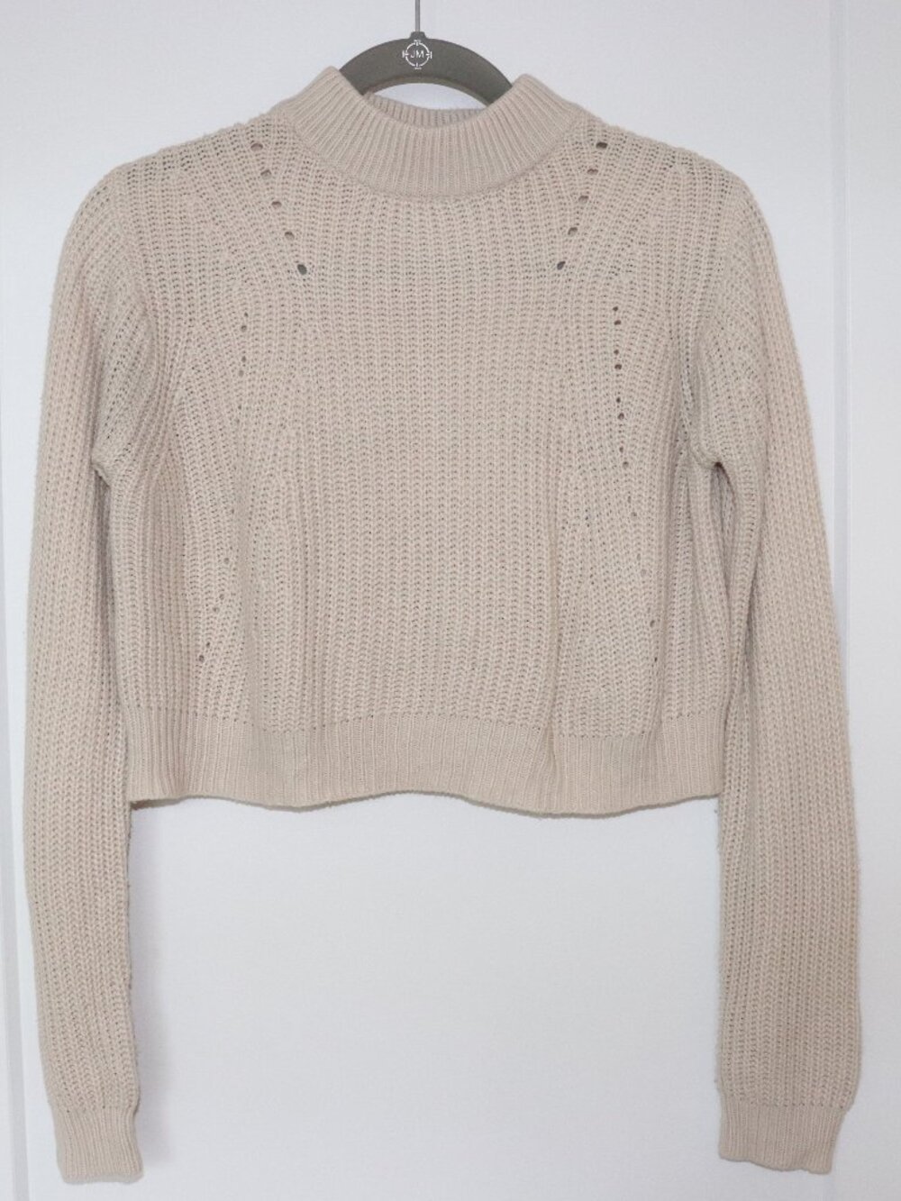 Kendall + Kylie Cropped Ribbed Knit Sweater Beige Size M